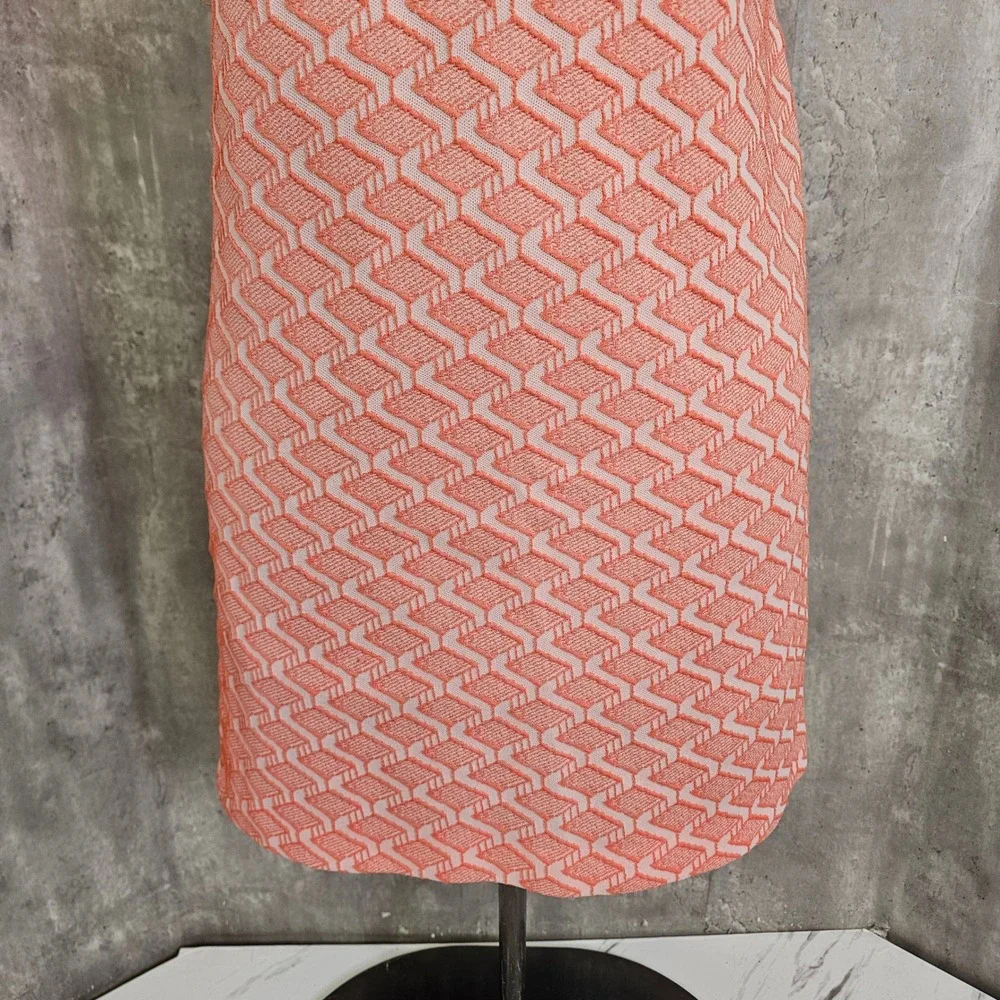 Vintage 60s Mod Peach Geometric Double Knit Shift Dress Mushroom Pin Mod GoGo - Picture 3 of 12